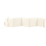 Light beige and white gingham farm soft book crib bumper with tie straps
