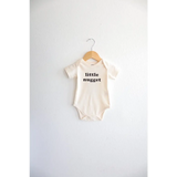 White Nugget Organic Cotton Onesie saying little nugget for your 3mo fits closer baby