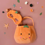 Cute Plush Pumpkin Bucket Bag with Halloween mask and trick-or-treat bag set