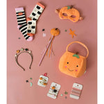 Kids Halloween pumpkin bucket bag with fun accessories for trick-or-treating