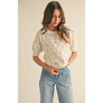 Off-white Liv Pointelle Knit Sweater with colorful floral embroidery and star details