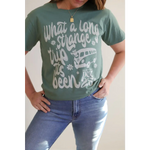 Sage green Grateful Dead song tee with VW van graphic, perfect for your favorite Grateful Dead vibe