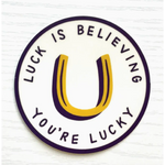 Lucky sticker with horseshoe design on polished prints, perfect for stylish womens clothes