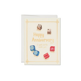 Lucky Dice anniversary greeting card with dice design, cream background, gold border