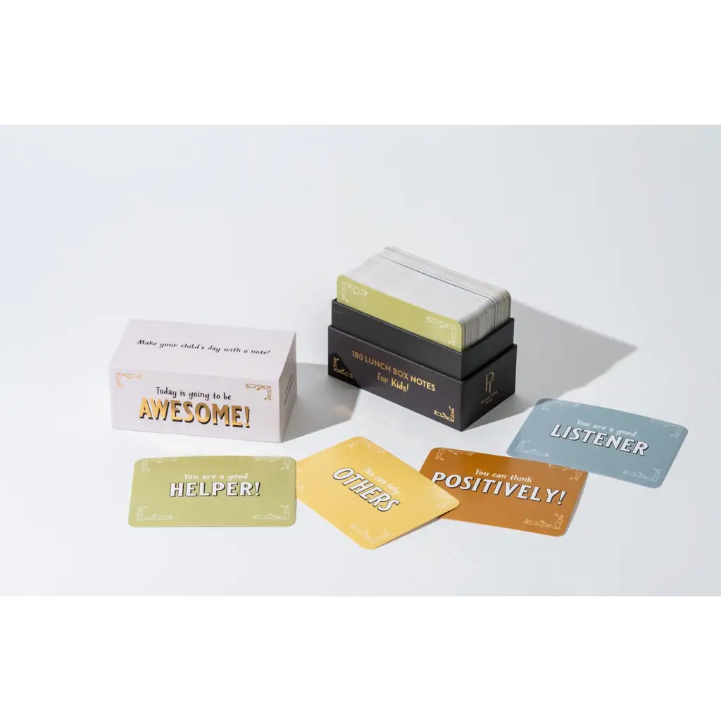 Bright stack of colorful Lunch Box Notes with positive words to uplift kids daily
