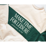 Make Time for Leisure Color Block Pullover Sweatshirt in white and green