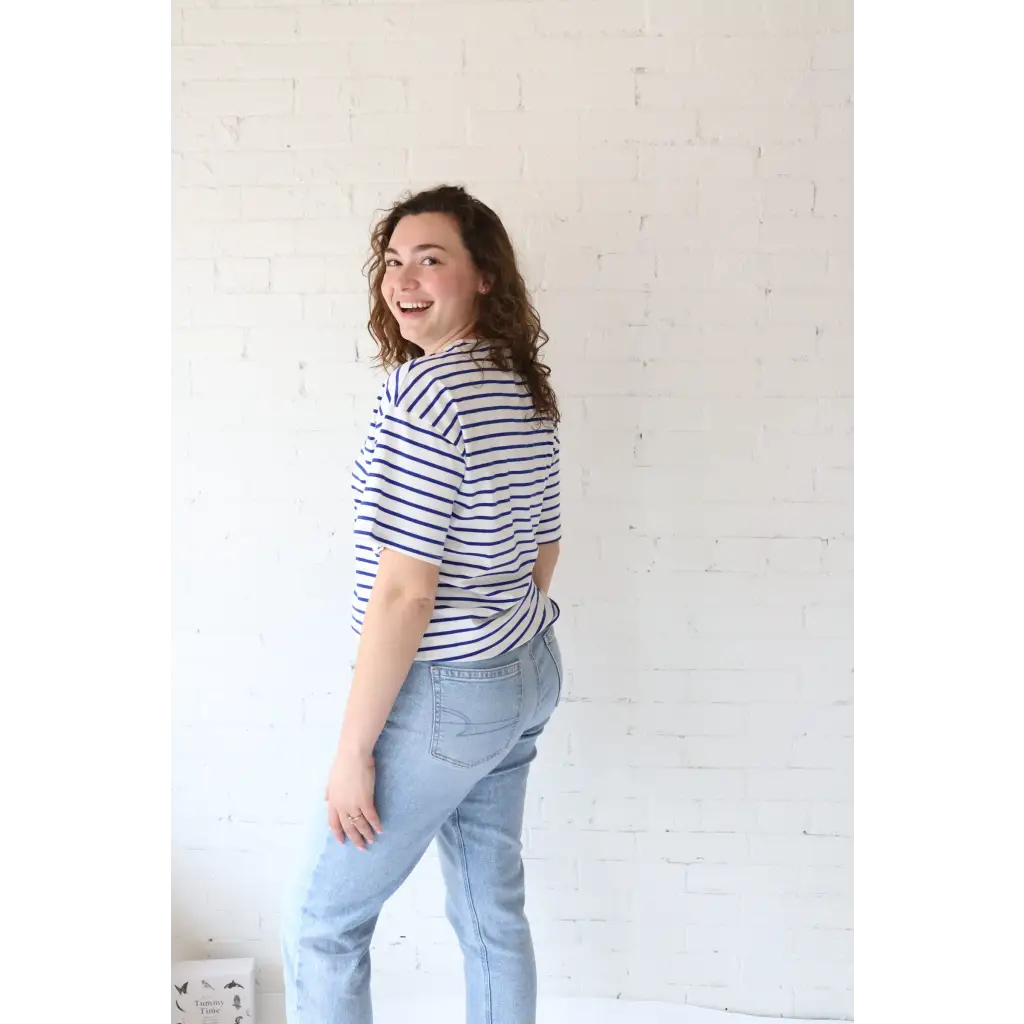 Mary Striped Short Sleeve showing polished prints in stylish womens clothes for moms