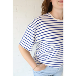Blue and white striped t-shirt from Mary Striped Short Sleeve, perfect for stylish womens clothes
