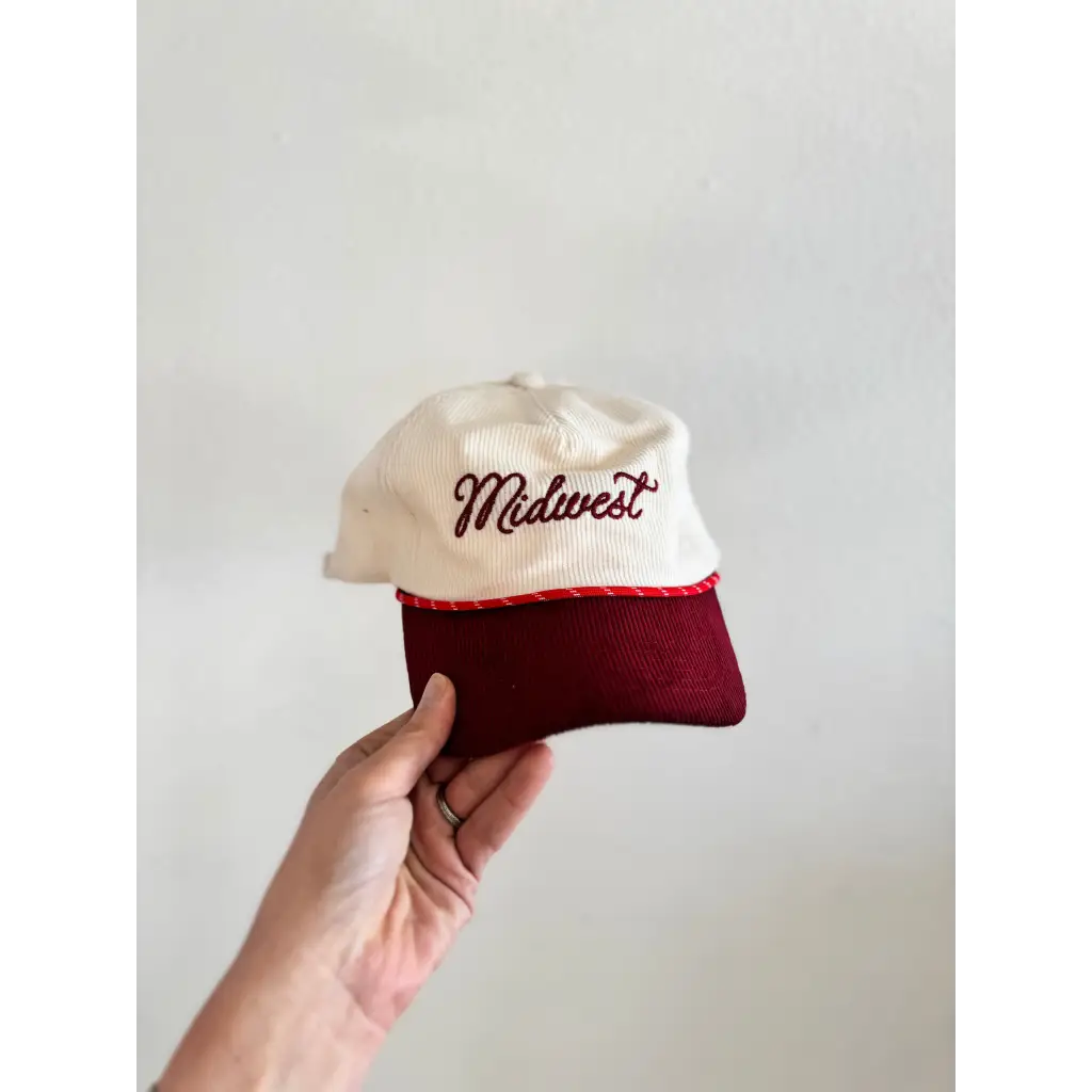 Two-toned Midwest Corduroy Rope Hat for kids, perfect unisex style with cool embroidery