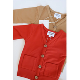 Stylish Red and Tan Buttery Soft Mini Grandpa Cardigan with Pockets for Holiday Season