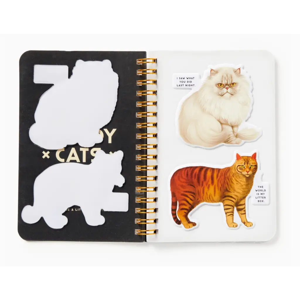 Open moody cats sticker book with polished prints in the Moody Cats Sticker Book collection