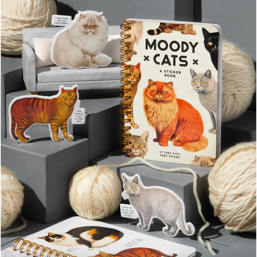 Moody Cats sticker book with cute moody cats and polished prints for fun decorating