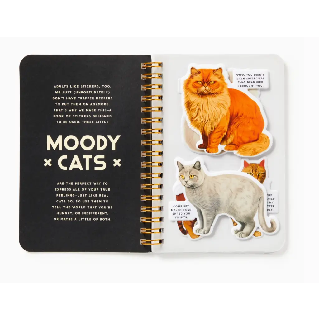 Moody Cats Sticker Book with cool moody cats and polished prints for sticker fun