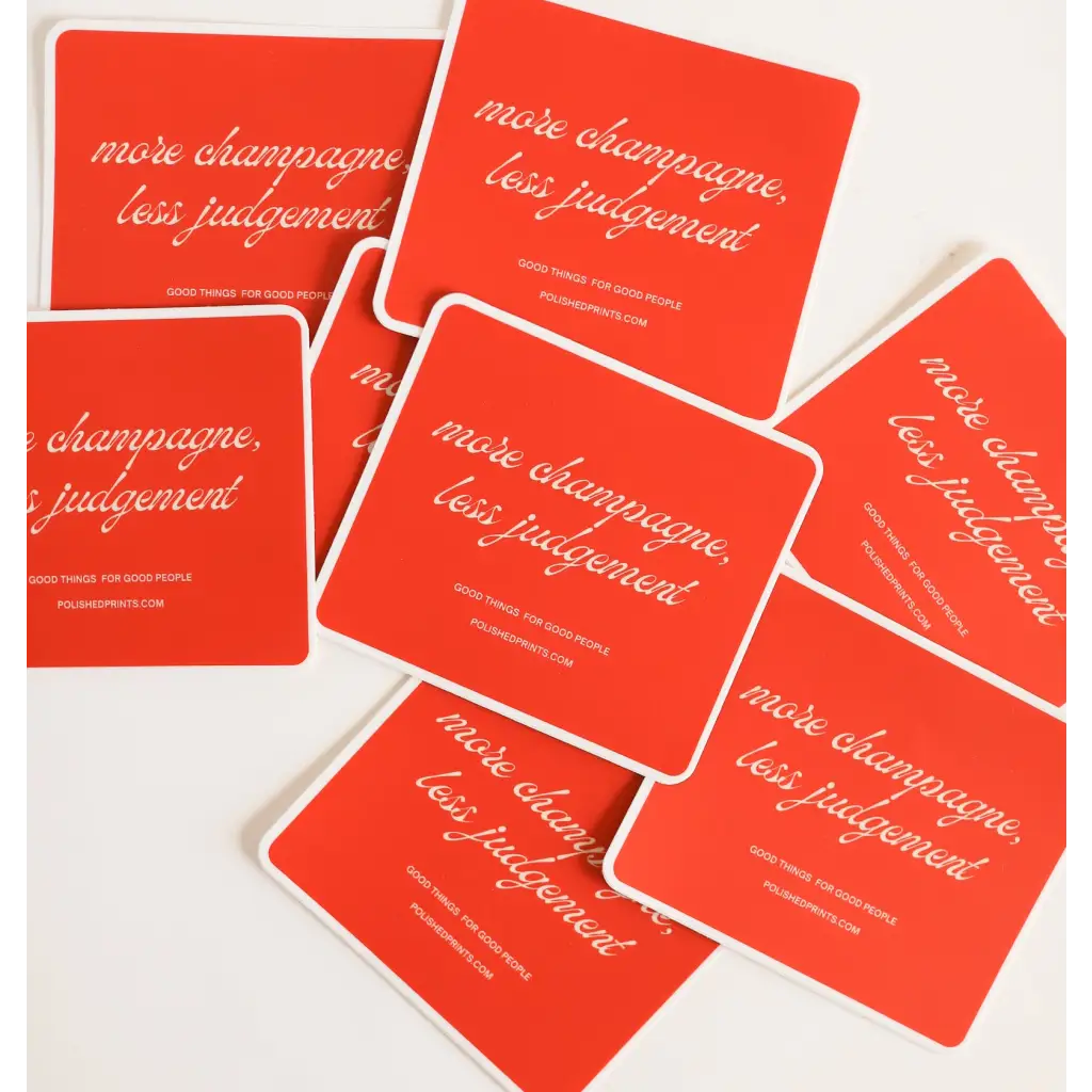 Red business cards with playful sticker inspiring fun vibes and less judgement for parties