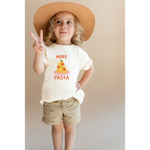 Childs More Pasta T-shirt with pasta message and polished prints using fade-resistant inks