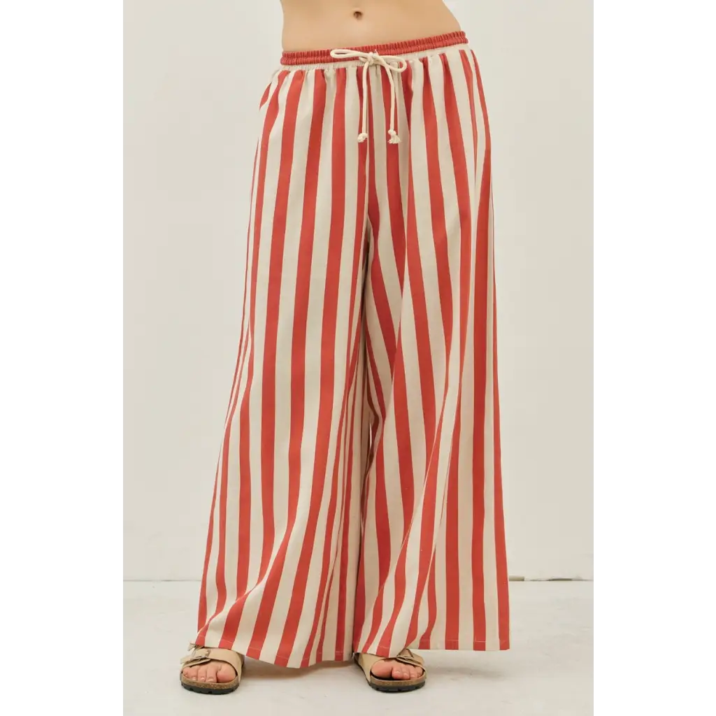 Stylish womens clothes Morocco Stripe wide-leg pants with elastic waistband and polished prints