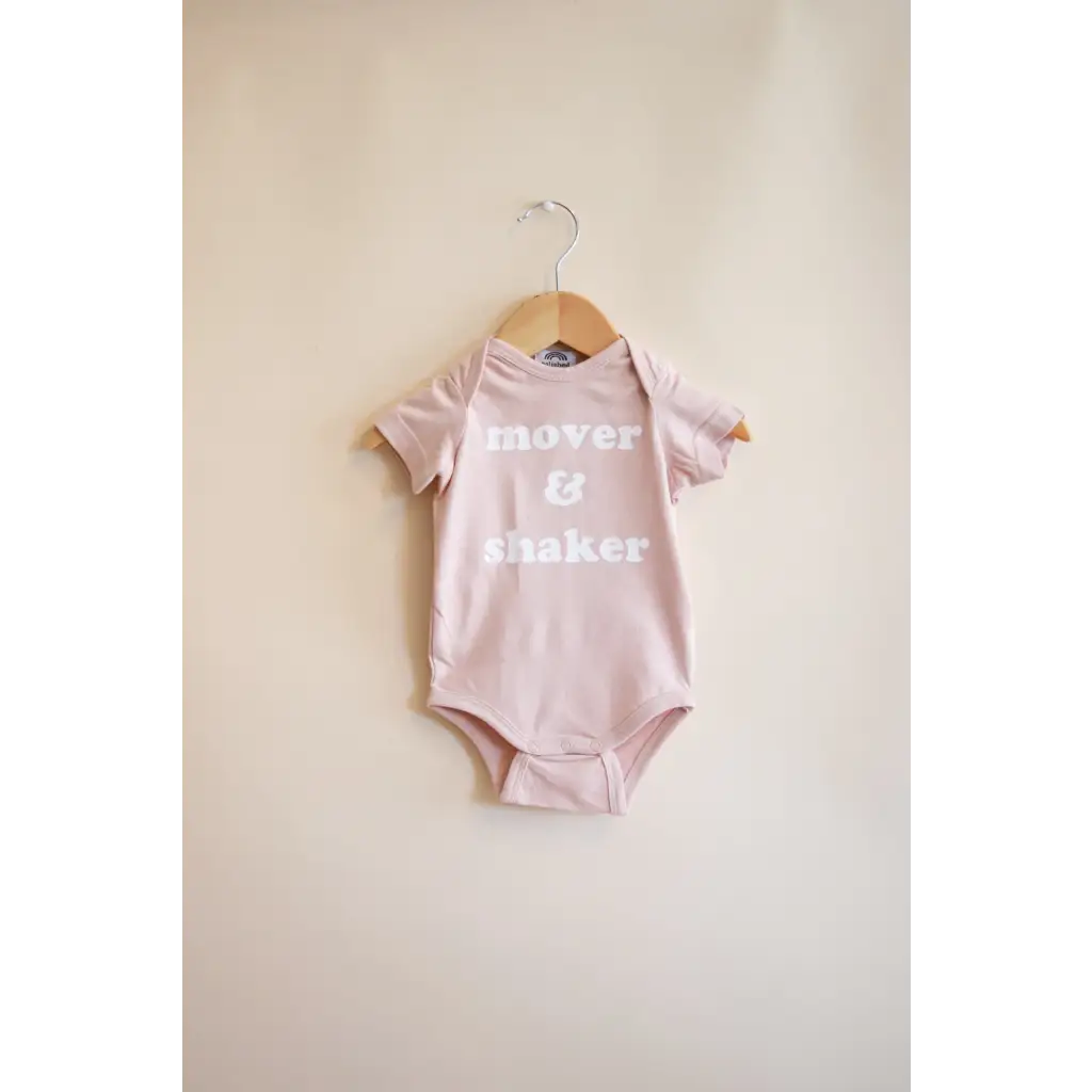 Pink Mover & Shaker Organic Cotton Baby Bodysuit in Peach for trendy little ones