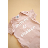 Pink Mover & Shaker Organic Cotton Baby Bodysuit in Peach for stylish little ones