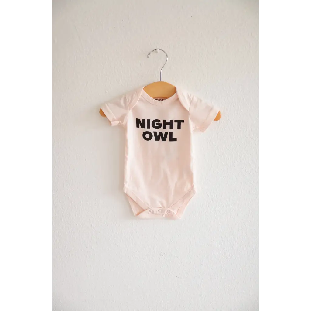 Pink Organic Cotton Night Owl Onesie featuring fun NIGHT OWL text for babies