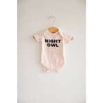 Pink Organic Cotton Night Owl Onesie featuring fun NIGHT OWL text for babies