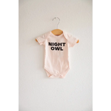 Pink Organic Cotton Night Owl Onesie featuring fun NIGHT OWL text for babies