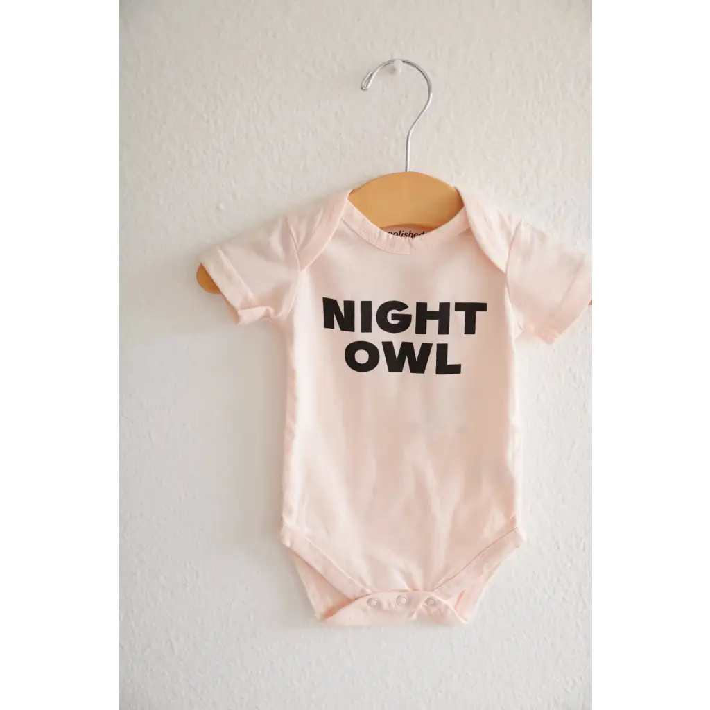 Pink Organic Cotton Night Owl Onesie for Baby with black NIGHT OWL text design