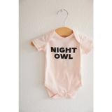 Pink Organic Cotton Night Owl Onesie for Baby with black NIGHT OWL text design