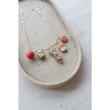 Gold chain necklace with colorful handmade clay charms, perfect seaside charm necklace