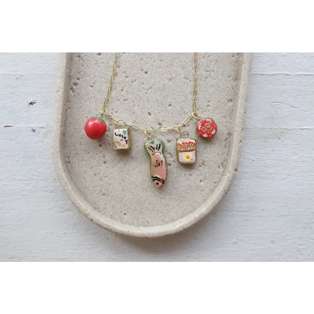 Gold chain necklace with colorful clay seaside charms for the Midwest Summer vibe
