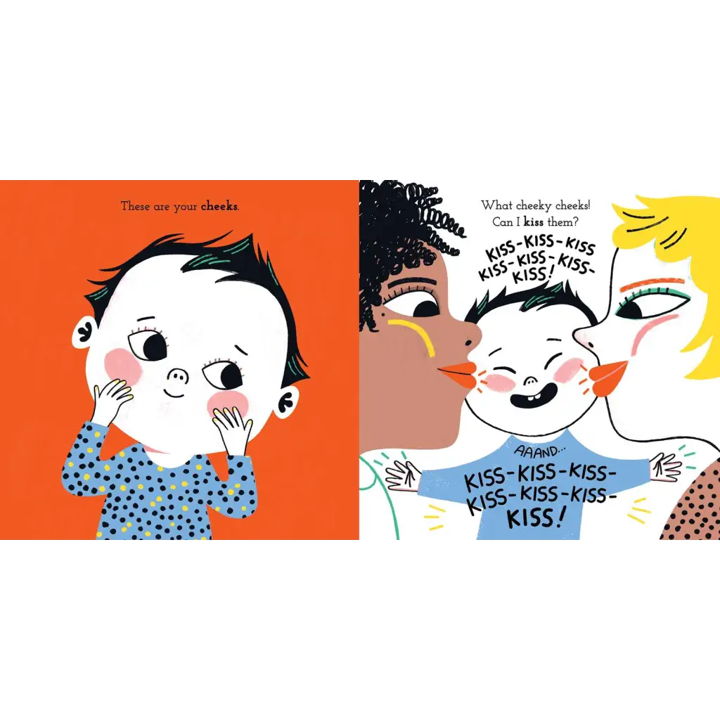 Red orange Nose, Toes, and Tummy Book cover by Sally Nicholls with cartoon characters