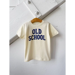 Cream-colored Old School Kids Graphic T-Shirt with stylish navy blue polished prints