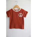 Rust Peace Embroidered Ringer Tee for Kids featuring a white peace symbol design