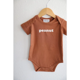 Brown Peanut Organic Cotton Baby Onesie for 3mo fits closer with white text
