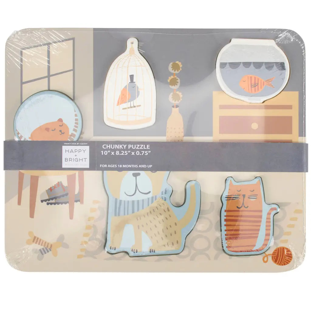 Wooden puzzle for toddlers featuring pets chunky puzzle with pet animals and home decor