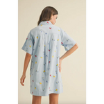 Light blue collared mini dress with fruit and cocktail glass pattern for Picnic Dreams