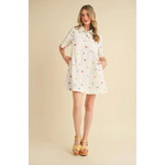 White collared mini dress with colorful fruit patterns from Picnic Dreams collection