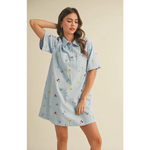 Light blue collared mini dress with fruit embroidery from Picnic Dreams collection