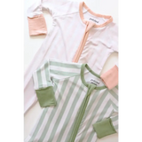 Two pink striped bamboo baby sleepers for comfy and cozy baby sleep time
