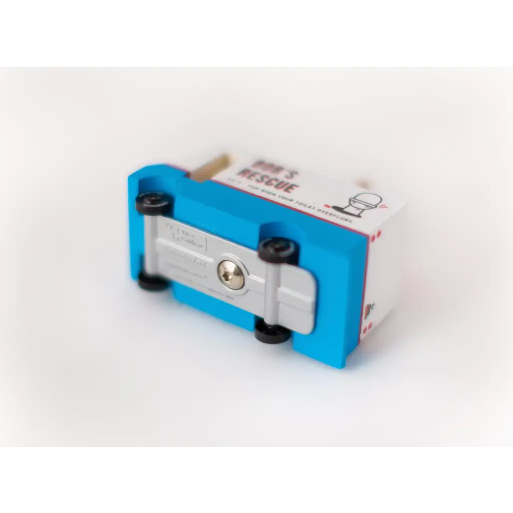 Blue and silver toy car with black wheels from Bob’s Plumbing Van in solid beech wood