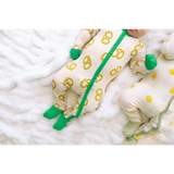 Baby sleeper with fun pretzel and polka dots in white, green, and yellow for comfy nights