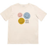 Beige Random Acts of Kindness Kids Graphic T-Shirt with smiley faces in fade-resistant inks