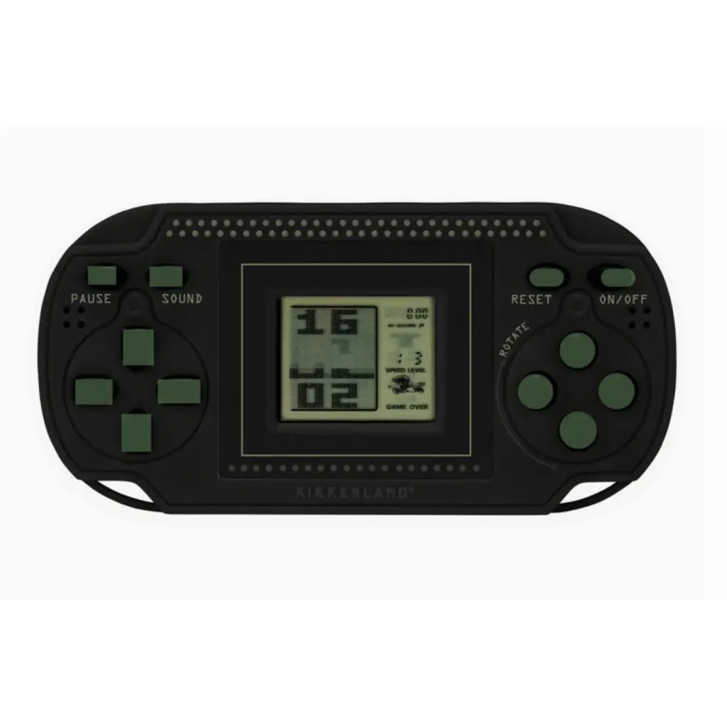 Black handheld game console from Retro Handheld Arcade Game with sleek design