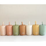 Pastel Mini Silicone Straw Cups featuring seven colorful silicone straws for kids