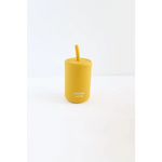 Yellow reusable silicone straw cup perfect for kids with a fun mini straw