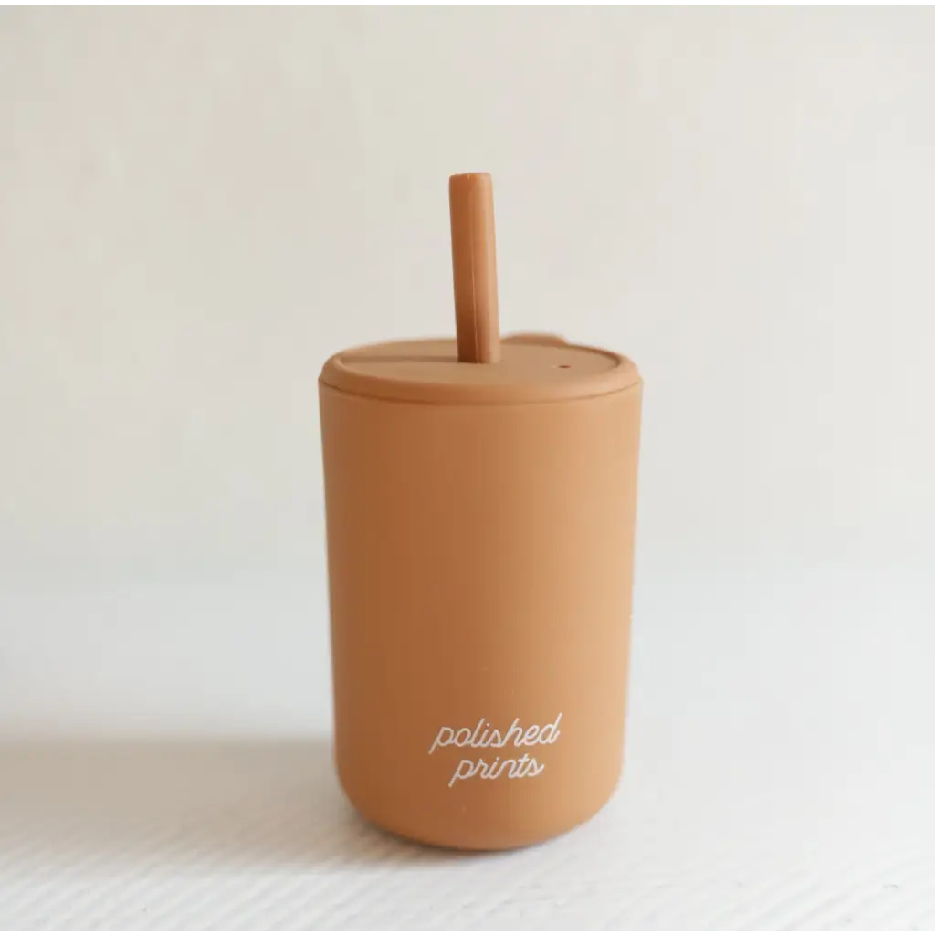 Terracotta silicone cup with straw and lid from Pastel Mini Silicone Straw Cups