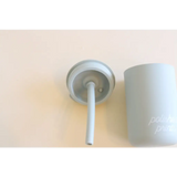 White plastic toilet brush with holder beside Pastel Mini Silicone Straw Cups for Kids