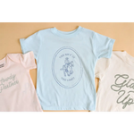 Light blue softest graphic t-shirt featuring a circular Horse and Rider logo design
