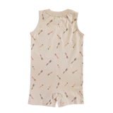 Sleeveless beige baby romper with feather print for the ultimate summer vibe