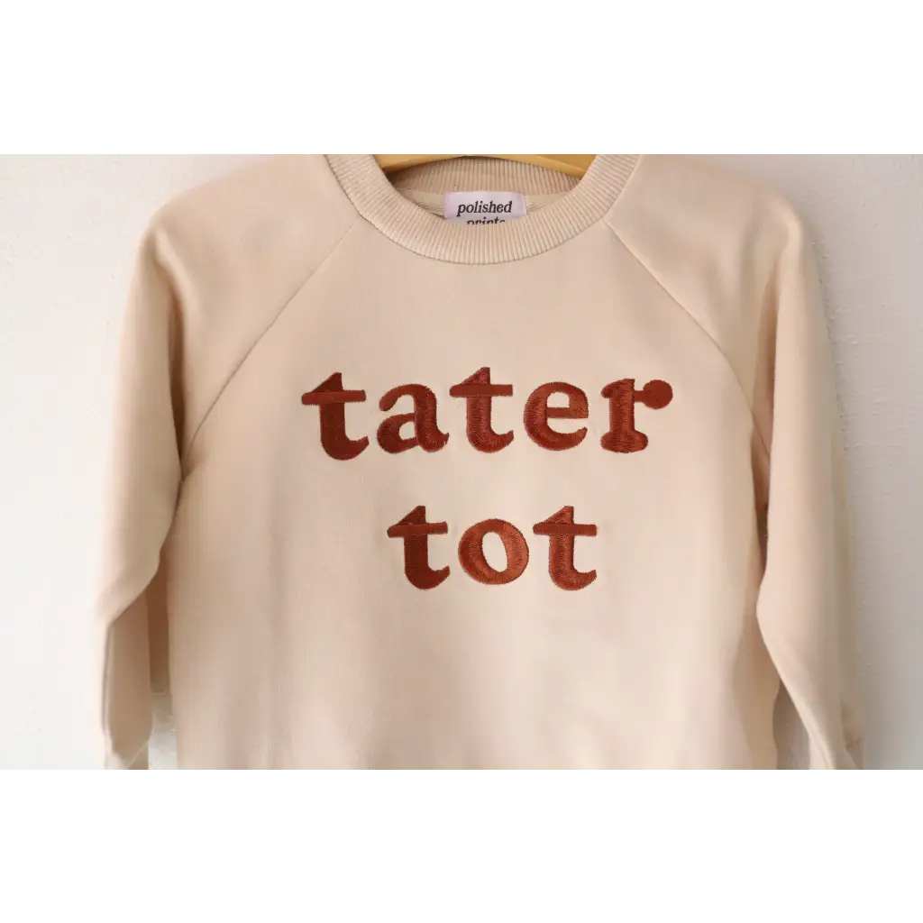 Cream Tater Tot Kids Pullover Sweatshirt with cute brown tater tot print