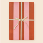 Cute pink and red striped gift box with cream bow showcasing modern wrapping paper